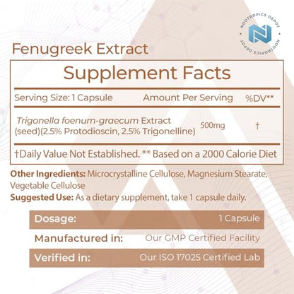 Nootropics Depot Fenugreek Extract Capsules | 500mg | 60 ct | 2.5% Trigonelline