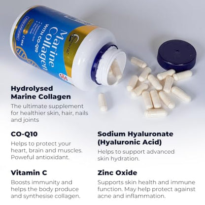 Reverse Life Marine Collagen Capsules 1200mg – with Hyaluronic Acid & Vitamin C + Q10