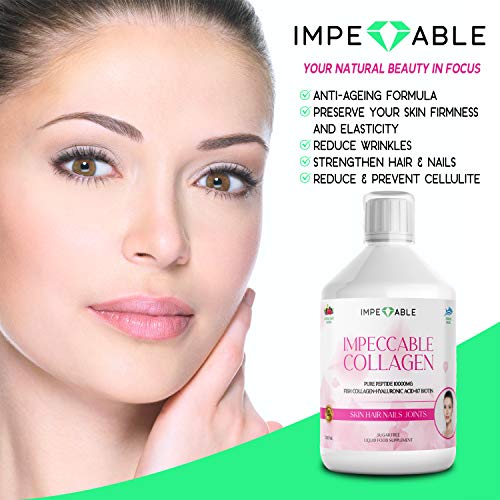 IMPECCABLE Collagen 10.000mg hydrolyzed Sugar Free Liquid Marine Collagen | Supplements for Women and Men