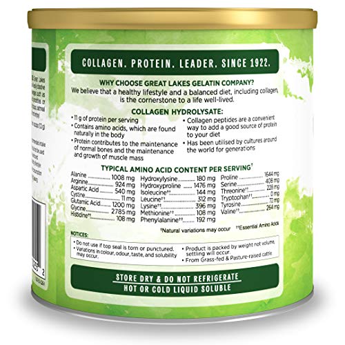 Great Lakes Gelatin Collagen Hydrolysate, Grass-Fed Bovine Hydrolysed Collagen Peptides Protein Powder Supplement, Unflavoured, 226g, Can