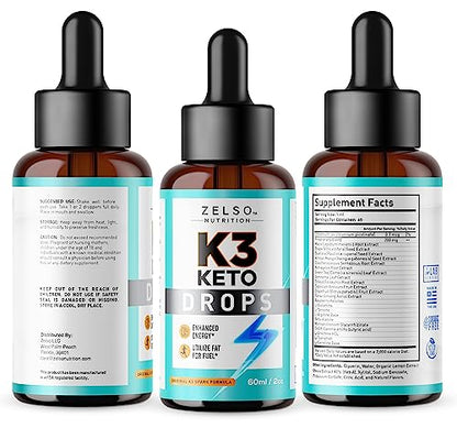 (2 Pack) K3 Keto Drops for Weight Loss - Fat Burner & Metabolism Booster | Advanced Keto