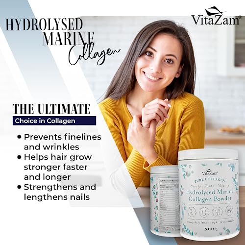 Vitazam Pure Marine Collagen Powder - 100% Hydrolysed Collagen Peptides for Hair Skin and Nails