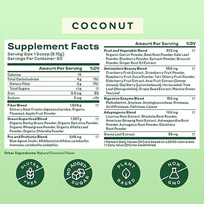 Bloom Nutrition Super Greens Powder Smoothie & Juice Mix (Coconut)