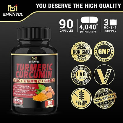 BMVINVOL Turmeric Curcumin Supplement 4040 mg - 95% Curcuminoids with Ginger