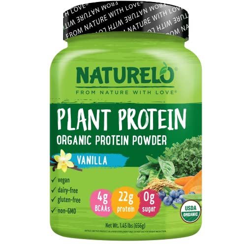 NATURELO Plant Protein Powder, Vanilla, 22g Protein - Non-GMO, 20 Ser