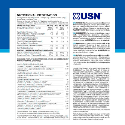 USN Whey+ Strawberry Protein Powder 2kg - Muscle Building & Recovery Protein Shakes