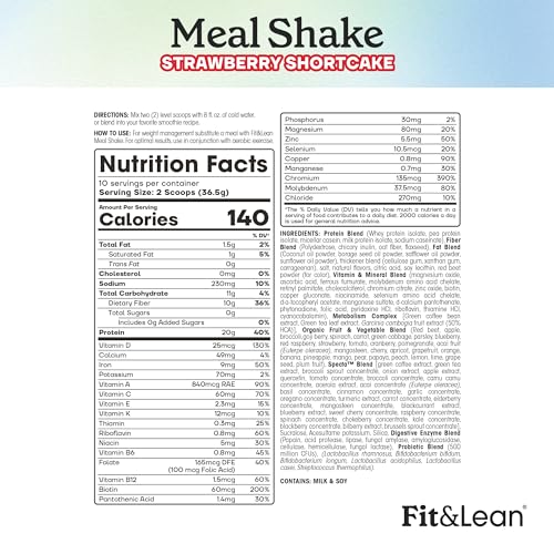 Fit & Lean Meal Shake, Fat Burning Meal Replacement, Protein, Fiber, Probiotics, Strawberry