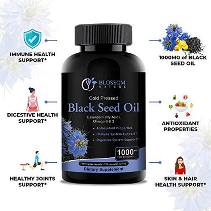 Black Seed Oil Capsules 1000mg - Premium Black Cumin Seed Oil Capsules - Black Seed