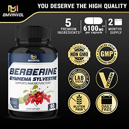 BMVINVOL 5-in-1 Berberine Supplement 6100mg with Ceylon Cinnamon, Gymnema Sylvestre