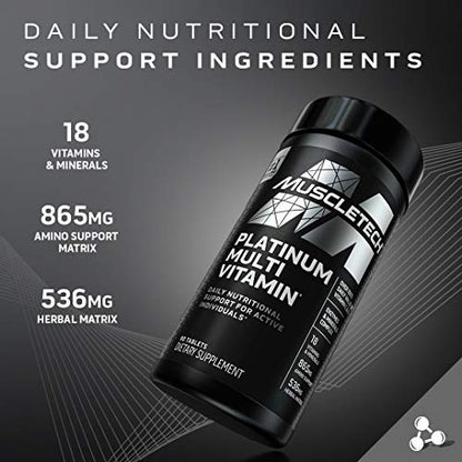 MuscleTech Platinum Multivitamin for Immune Support 18 Vitamins & Minerals Vitamins A