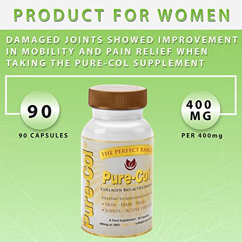 Pure-COL Collagen 90 Capsules 400mg Bio-Active Matrix High Strength Collagen Tablets