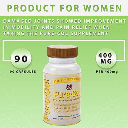 Pure-COL Collagen 90 Capsules 400mg Bio-Active Matrix High Strength Collagen Tablets