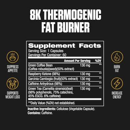 8K Thermogenic Fat Burner 5X | #1 New Weight Loss Supplement to Reduce Fat, Suppress Appetite