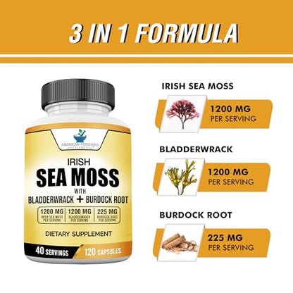 American Standard Supplements Irish Sea Moss 1200mg, Bladderwrack 1200mg