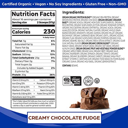 Orgain Organic Vegan Meal Replacement Protein Powder, Creamy Chocolate Fudge