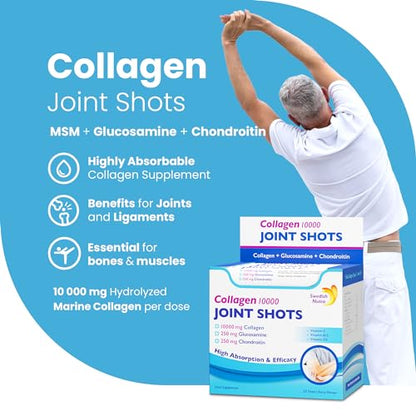 Swedish Nutra Collagen 10000 Joint Shots | High Strength Type 1, 2 & 3 Collagen for Body, Joints & Ligaments