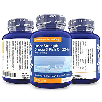 Omega 3 Fish Oil 2000mg, EPA 660mg DHA 440mg per Daily Serving. 120 Capsules