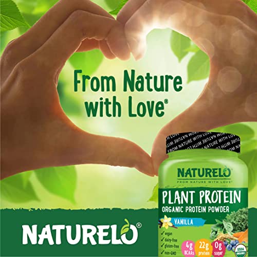 NATURELO Plant Protein Powder, Vanilla, 22g Protein - Non-GMO, 20 Ser