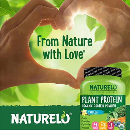 NATURELO Plant Protein Powder, Vanilla, 22g Protein - Non-GMO, Vegan, No Gluten, Dairy