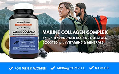 Marine Collagen 1400mg | 120 Capsules with Biotin, Hyaluronic Acid, Vitamin C, E, B2, Zinc, Copper & Iodine