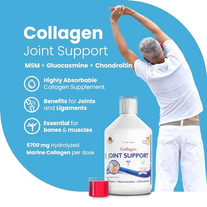 Swedish Nutra Joint Support Collagen - Pack of 500ml, 33 Day Supply | Berry Flavour | with Vitmain C & Glucosamine