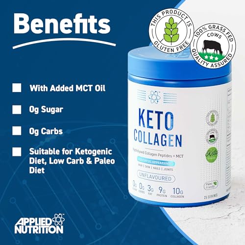 Applied Nutrition Keto Protein Powder, Hydrolysed Collagen Peptides + MCT Healthy Fats & Skin, Ketogenic & Paleo Diet