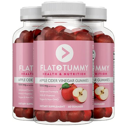 Flat Tummy Apple Cider Vinegar Gummies, 60 Count – Boost Energy, 3 Pack