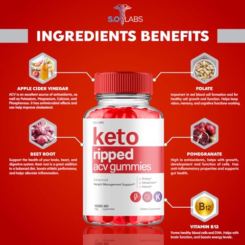 (2 Pack) Keto Ripped ACV Gummies Advanced Weight Loss, Keto Ripped Keto + ACV Gumm