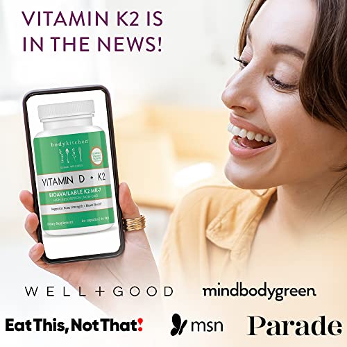 Body Kitchen Vegan Plant-Based Vitamin D3 + K2 (MK7) Supplement, Bone and Heart