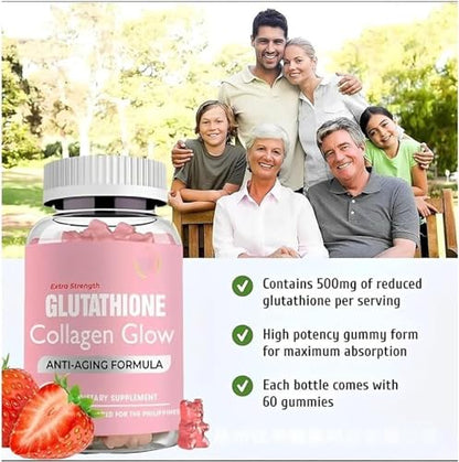 Glutathione Collagen Gummies,Glutathione Collagen Glow Gummies for Dark Spot,60 Pieces