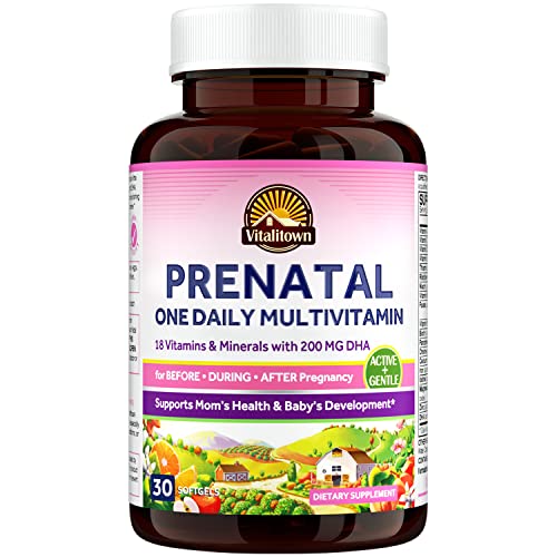 VITALITOWN Prenatal Vitamin, with Omega-3 DHA, Folate, Iron, VIT C, D3, Calcium, Zinc, Choline