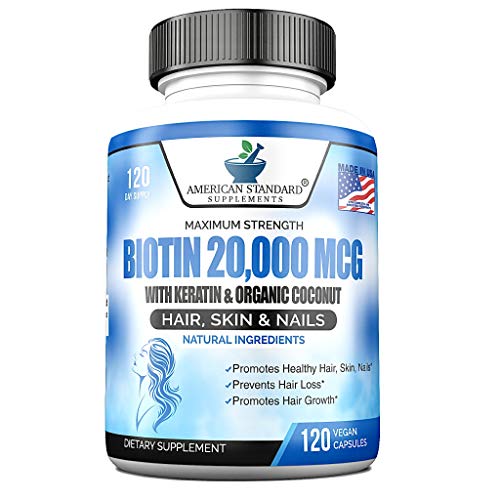 Biotin 20,000mcg with Keratin, Organic Coconut and Zinc, Hair Growth Supplements, Biotin