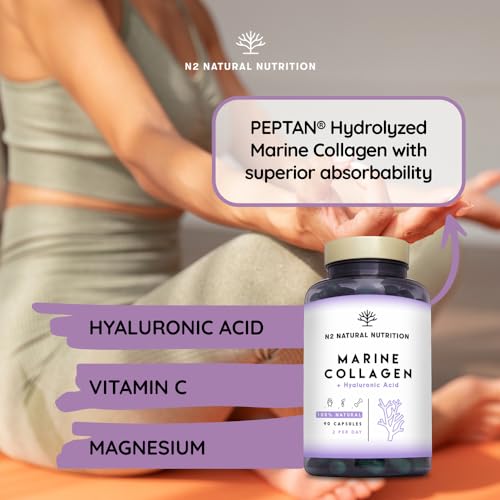 Marine Collagen with Hyaluronic Acid for Skin Care, Hair Care, Joints. Magnesium, Vitamin C. Hydrolysed Collagen Supplements