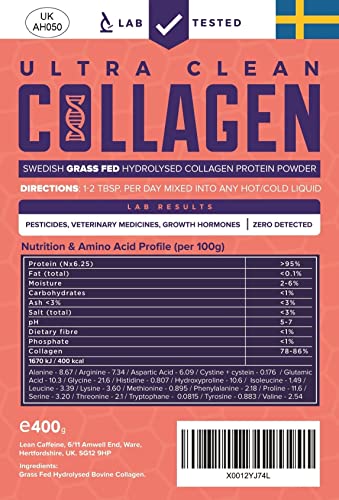 Clean & Pure Collagen Powder, Lab Tested Bovine Peptides with No or Zero Growth Hormones, Pesticides or Vet Meds - 400g