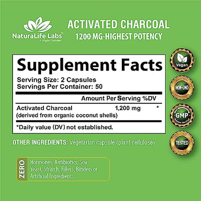 Activated Charcoal Capsules - 1,200 mg Highly Absorbent Helps Alleviate Gas