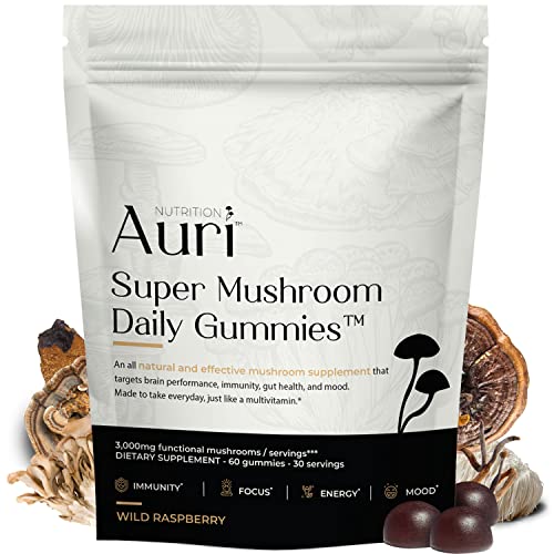 Auri Super Mushroom Gummies - All-in-One Daily Supplement Gummy - 12 Mushroom 