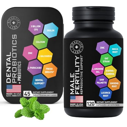 BIOACTIVE LABS Fertility Supplements for Men and Dental Probiotics in Tins Male Bundle