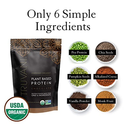 Truvani Organic Vegan Protein Powder Chocolate - 20g of Plant Based Protein, Organic