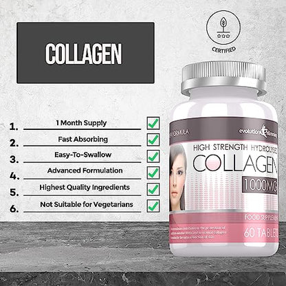 Hydrolysed Collagen High Strength 1,000mg for Hair, Skin & Nails, 60 Tablets, Evolution Slimming