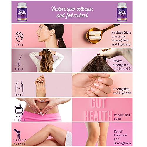 High Strength Marine Collagen Tablets - Skin, Hair, Nails & Joints - Fortified with Hyaluronic Acid