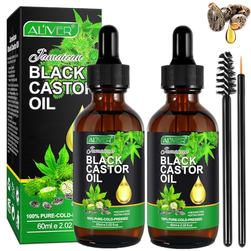 ALIVER Jamaican Black Castor Oil (2 Pack), Jamaican Castor Oil Organic Cold Pressed Unrefined