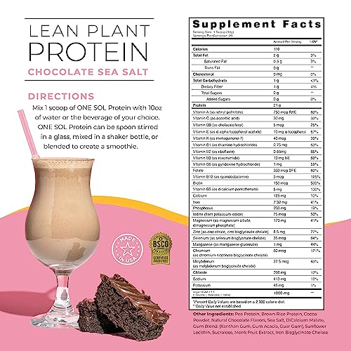 One Sol Lean Plant Protein Powder Chocolate Sea Salt, Low Carb, Gluten Free, Lactose