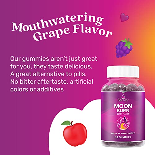 BeLive MoonBurn Nighttime Melatonin Gummies - 60 Ct | Formulated with Apple Cider