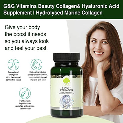 Beauty Collagen | Collagen & Hyaluronic Acid Supplement | 60 Capsules | Hydrolysed Marine Collagen