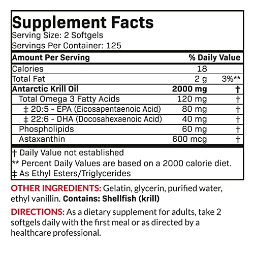 Futurebiotics Antarctic Krill Oil 2000mg with Astaxanthin, Omega-3s EPA, DHA and Phospho