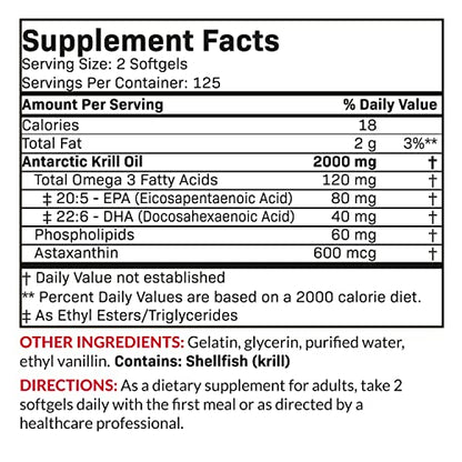 Futurebiotics Antarctic Krill Oil 2000mg with Astaxanthin, Omega-3s EPA, DHA and Phospho