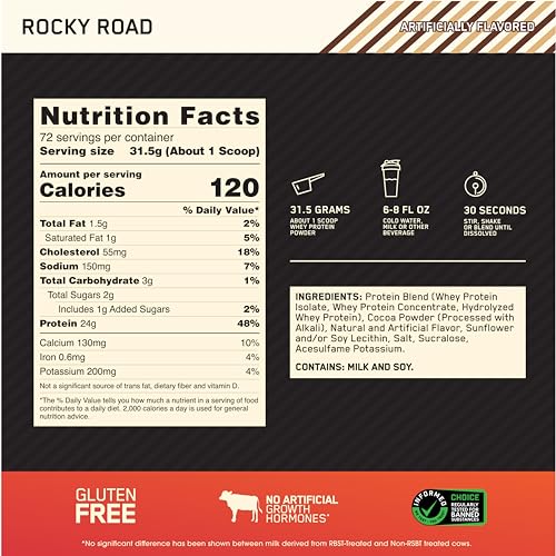 Optimum Nutrition Gold Standard 100% Whey Protein Powder, Rocky Road, 5 Pound