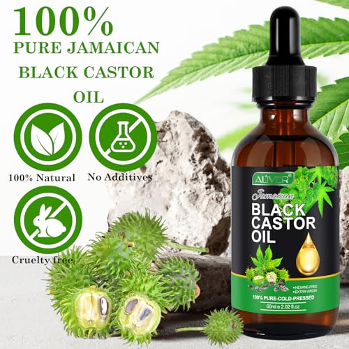 ALIVER Jamaican Black Castor Oil (2 Pack), Jamaican Castor Oil Organic Cold Pressed Unrefined