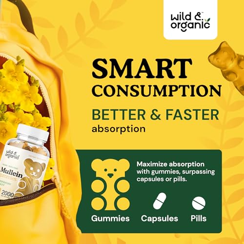 Wild & Organic Mullein Gummies - Daily Dietary Supplement for Respiratory, Digestive