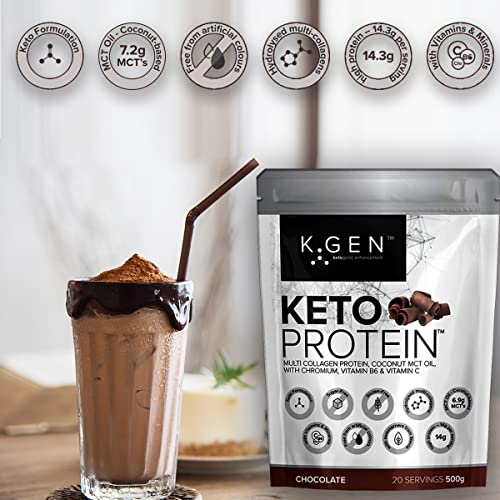 K-GEN™ Keto Collagen Protein Powder Natural Multi Collagen Chocolate Blend, Coconut MCT Vitamin C+B6